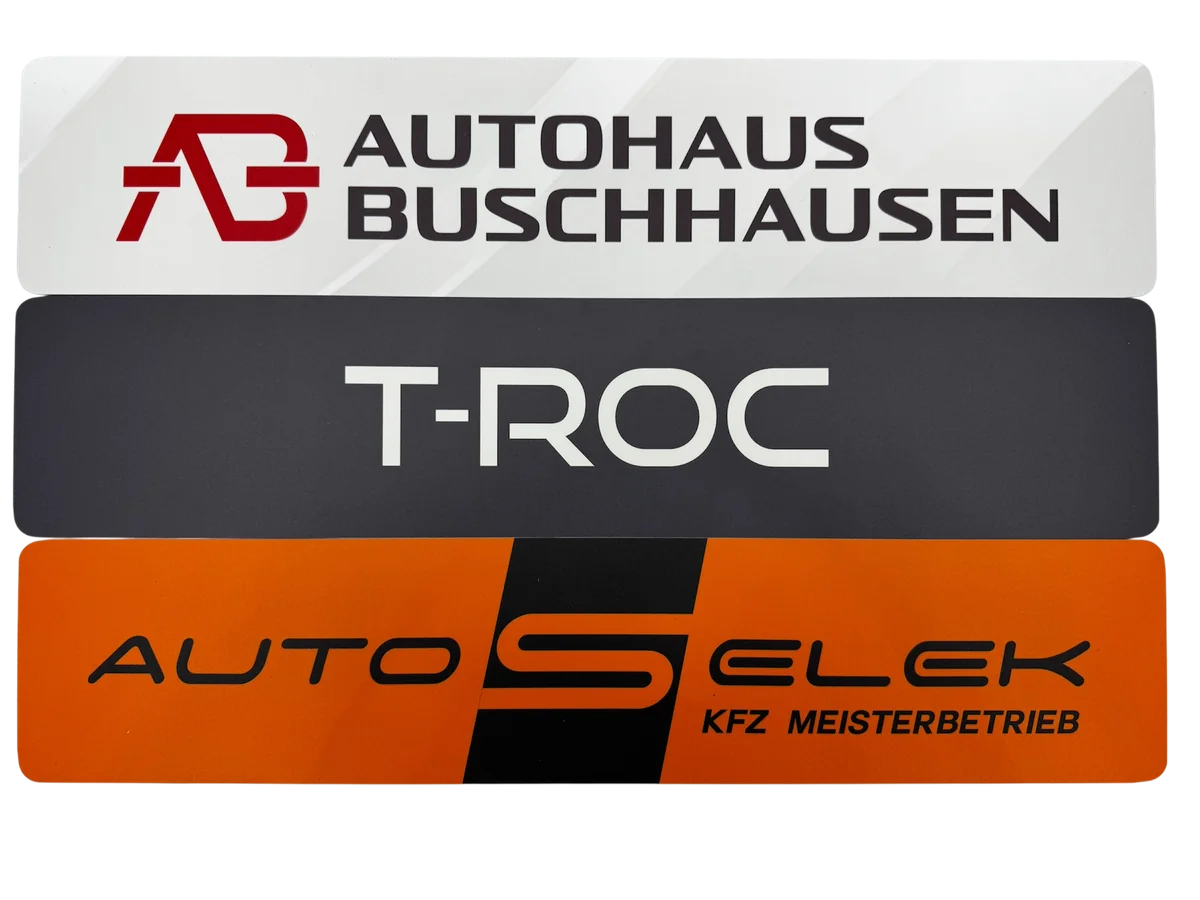 Miniletter mit Händlerlogos: Autohaus Buschhausen, T-Roc, Auto Selek